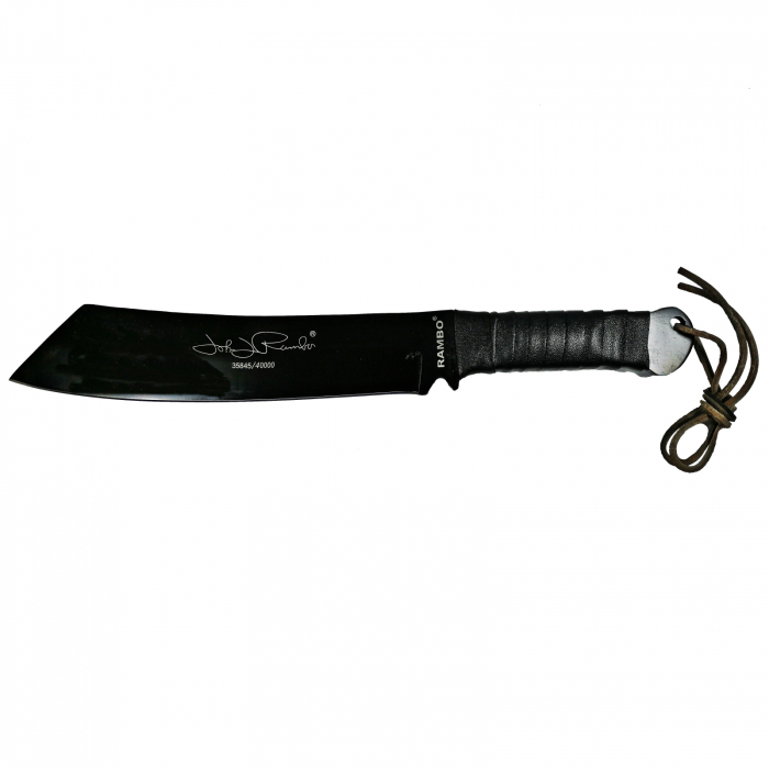 Set Cutit de vanatoare cu doua taisuri si Maceta Rambo, IdeallStore®, Otel inoxidabil, Negru [6]