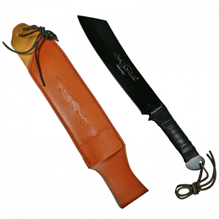 Set Cutit de vanatoare cu doua taisuri si Maceta Rambo, IdeallStore®, Otel inoxidabil, Negru [5]
