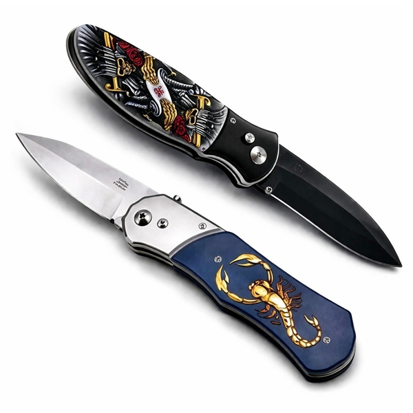 Set de doua cutite automate, DEPOX®, design compact, 24 cm,husa inclusa, bleumarin/multicolor [1]