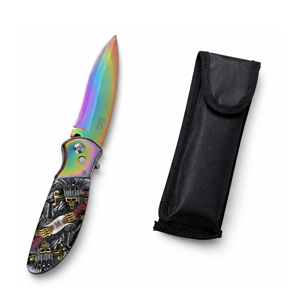 Set de doua cutite automate, DEPOX®, 24 cm,husa inclusa, maner decorativ, multicolor [5]