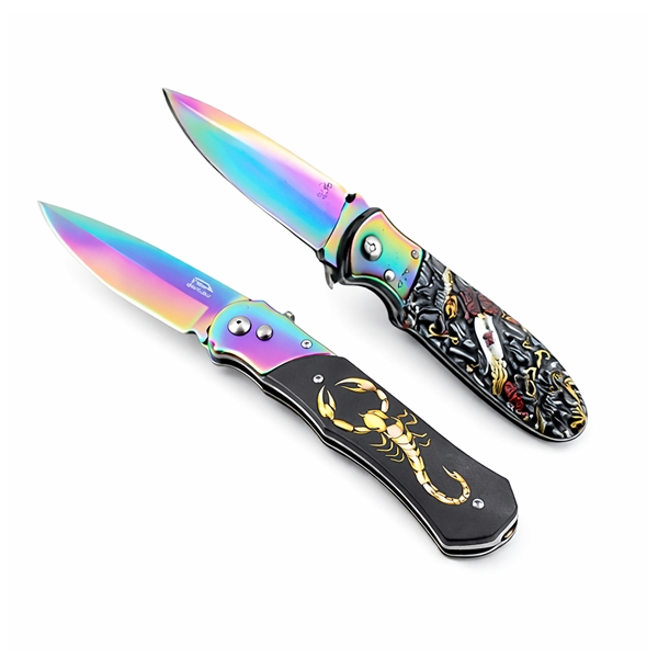 Set de doua cutite automate, DEPOX®, 24 cm,husa inclusa, maner decorativ, lama multicolora [1]