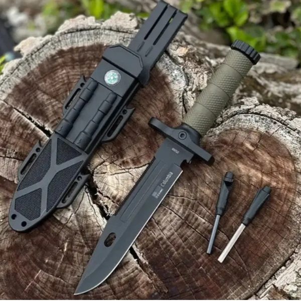 Set de doua cutite cu amnar si ascutitor , 32 cm DEPOX® , teaca multifunctionala, verde military [6]