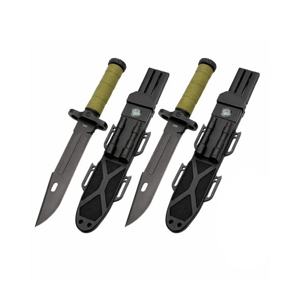 Set de doua cutite cu amnar si ascutitor , 32 cm DEPOX® , teaca multifunctionala, verde military [2]