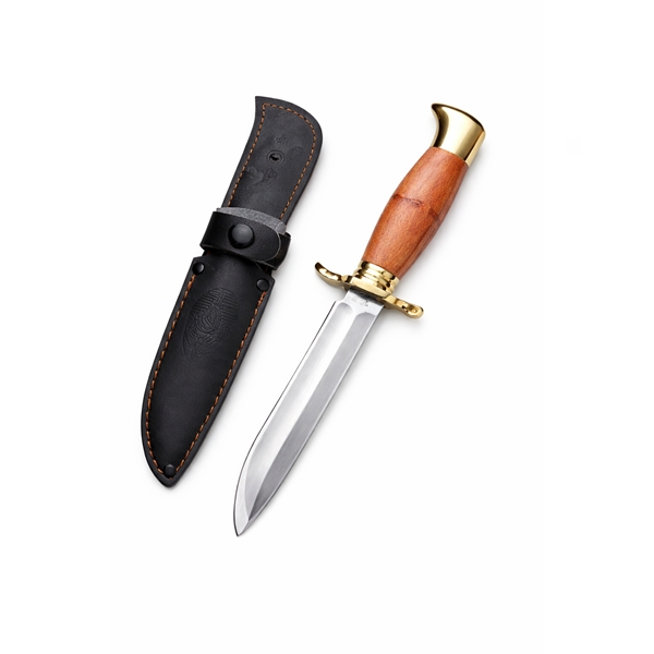 Set de trei cutite de vanatoare, teaca din piele naturala, lama 440C, 26 cm, alb/maro/negru [10]