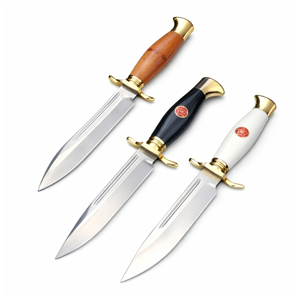 Set de trei cutite de vanatoare, teaca din piele naturala, lama 440C, 26 cm, alb/maro/negru [2]