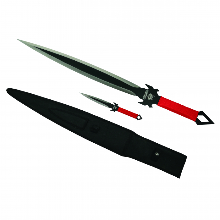 Set de vanatoare IdeallStore®, Sabie Red Ronin si cutit King Cobra , otel inoxidabil, negru [8]