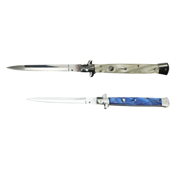 Set doua bricege automat stiletto, Italian Blade, otel inoxidabil, husa inclusa, argintiu 33 cm, albastru 23 cm [1]