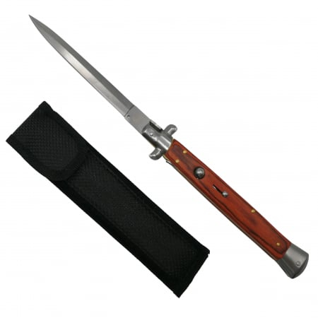 Set doua bricege automat stiletto, Italian Blade, otel inoxidabil, husa inclusa, argintiu si maro, 33 cm [6]