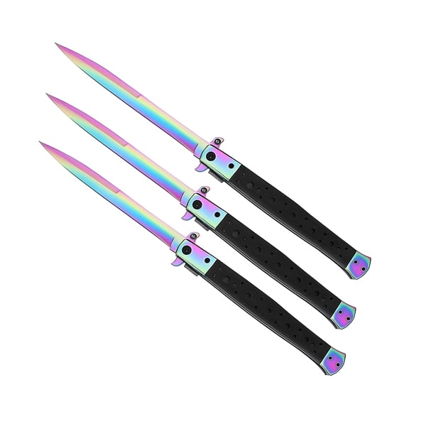 Set trei bricege tip Stiletto, multicolor, deschidere manuala, lungime 33 cm, lama metalica [1]
