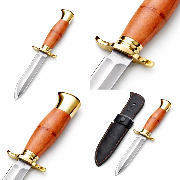 Cutit de vanatoare, teaca din piele naturala, lama 440C, maner lemn, 26 cm, maro [4]