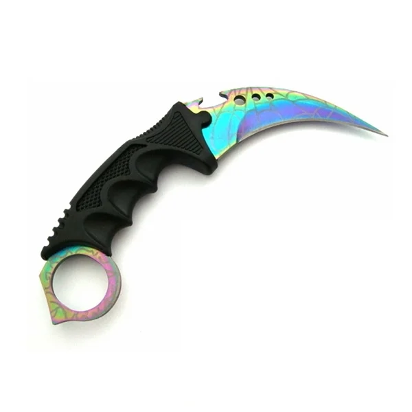 Set doua cutite karambit vanatoare DEPOX®, lamă fixă, oțel inoxidabil 420, negru/rainbow, 19 cm [10]
