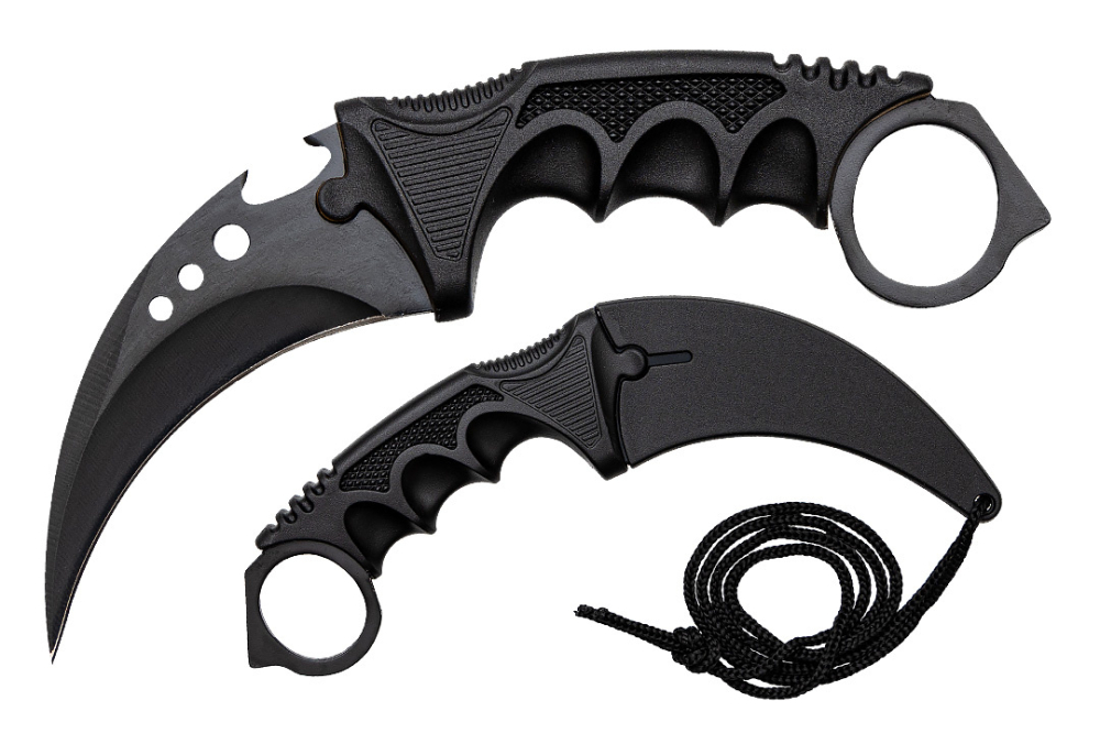 Set doua cutite karambit vanatoare DEPOX®, lamă fixă, oțel inoxidabil 420, negru/gri, 19 cm [8]