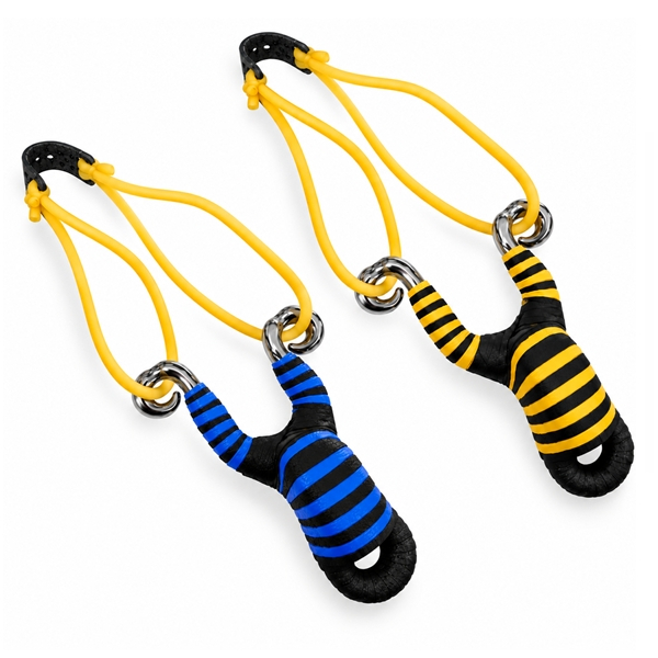 Set doua praștii din aliaj cu benzi elastice DEPOX®, mâner ergonomic, 13 cm, galben/albastru [2]