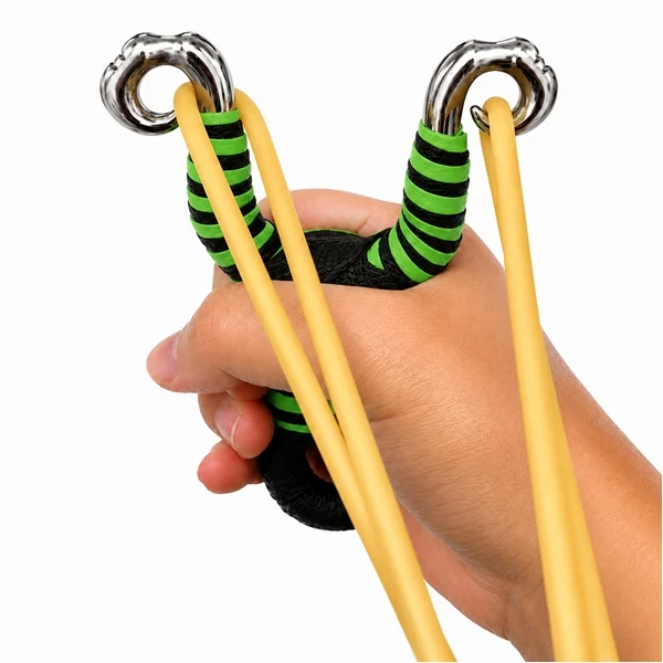 Set doua praștii din aliaj cu benzi elastice DEPOX®, mâner ergonomic, 13 cm, galben/verde [5]