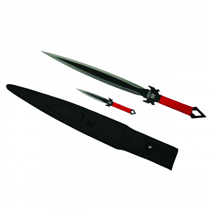Set doua sabii de vanatoare IdeallStore®, Red Ronin si Dao Blade, otel inoxidabil, negru, teaca inclusa [2]