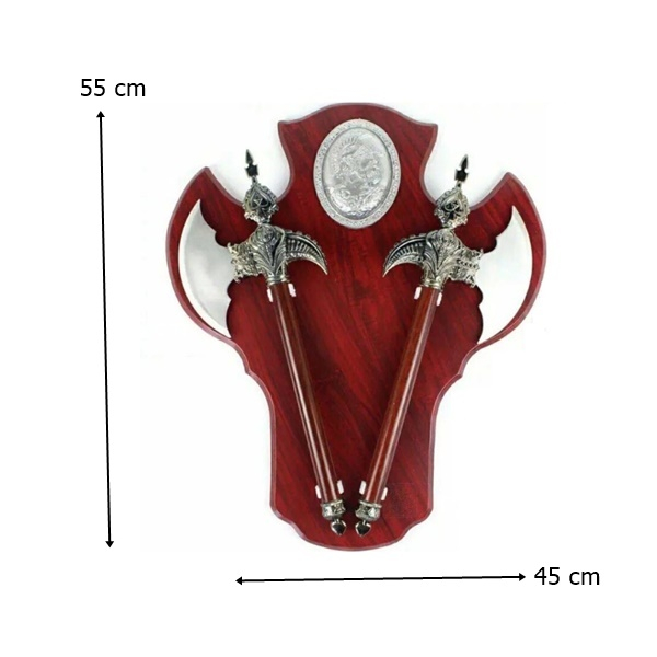 Panoplie in forma de scut cu doua topoare, lemn, maro, 55 cm [3]