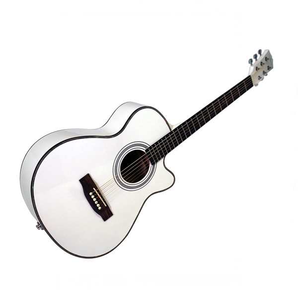 Set husa si chitara clasica din lemn, Cutaway alb, 95 cm [4]