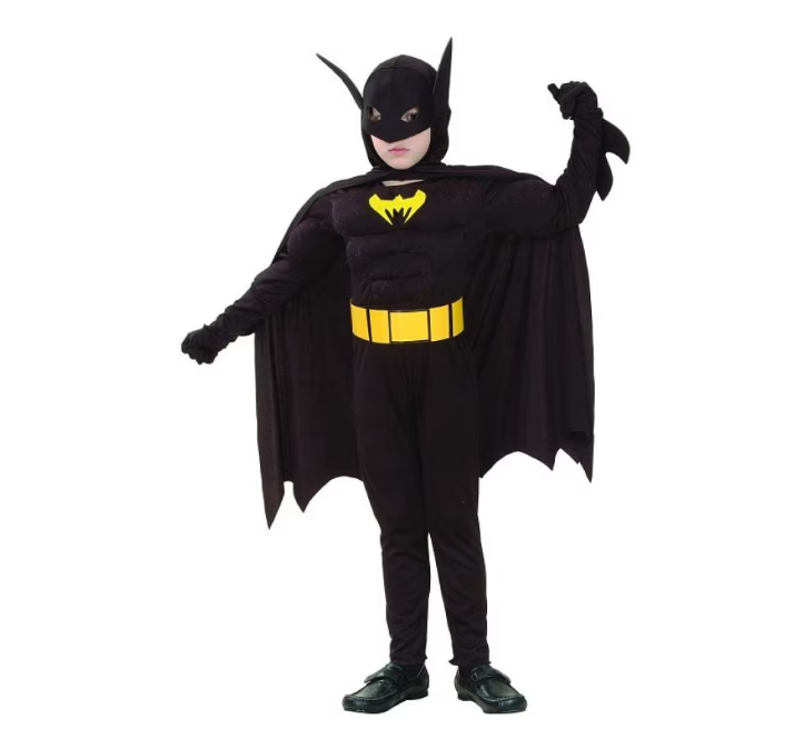 Set masca LED si costum carnaval Batman cu muschi pentru copii, negru, 3-5 ani, 100-110 cm [3]