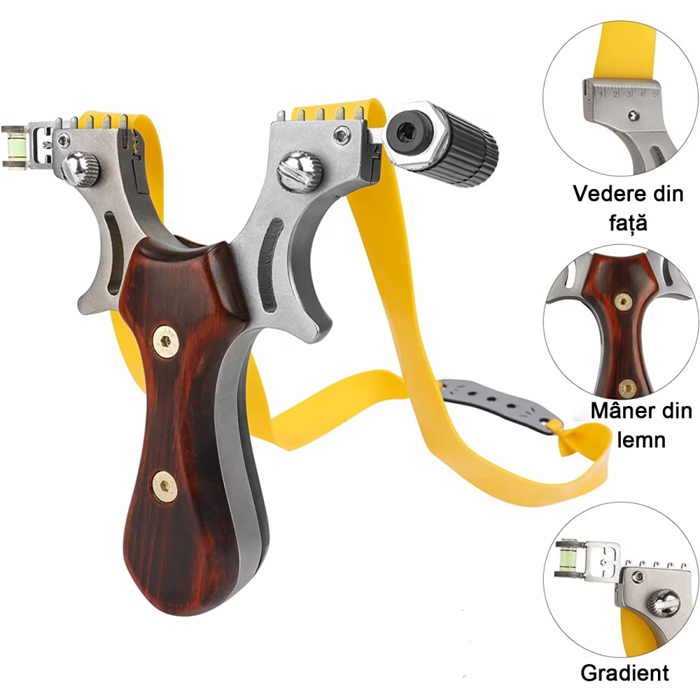 Set prastie cu lase, Sling Queen, metalic, 11.5 cm, cu boloboc, maner lemn, maro si 200 bile de 9 mm [5]