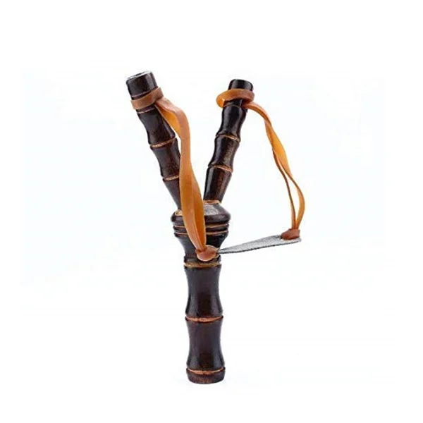 Set praștie din lemn si 100 bile metalice 8 mm pentru airsoft si prastie, 19 cm, Maro [4]