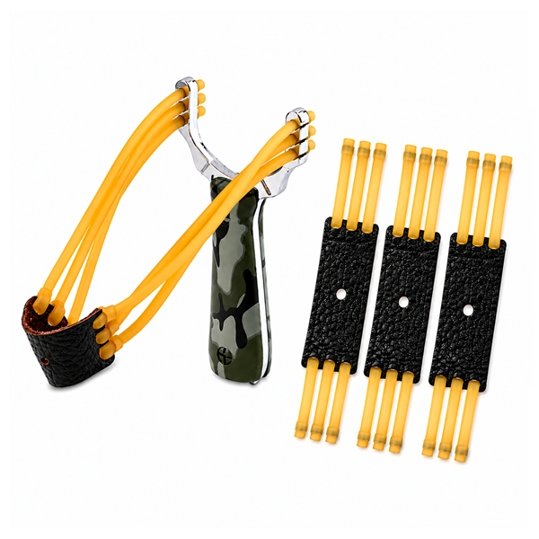 Set praștie metalică si trei benzi elastice de rezerva DEPOX®, maner camuflaj, 14.5 cm [2]