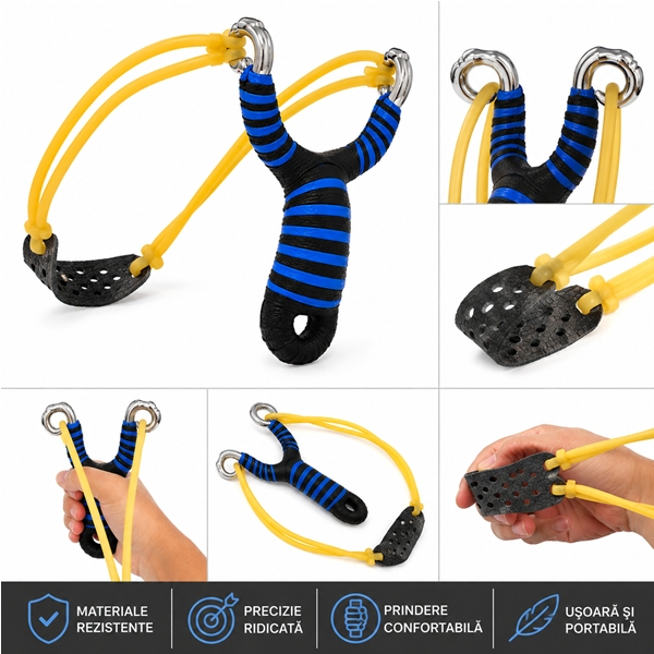 Set doua prastii din aliaj cu benzi elastice DEPOX®, mâner ergonomic, 13 cm, albastru [5]