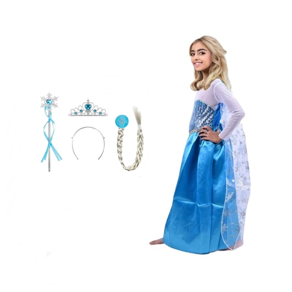 Set rochie si trei accesorii Elsa Frozen, IdeallStore®, Carnaval [6]