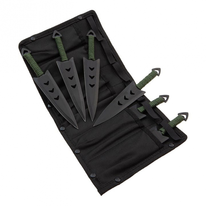 Set sase cutite de aruncat IdeallStore®, Army Fury, otel inoxidabil, 16.5 cm, negru [6]