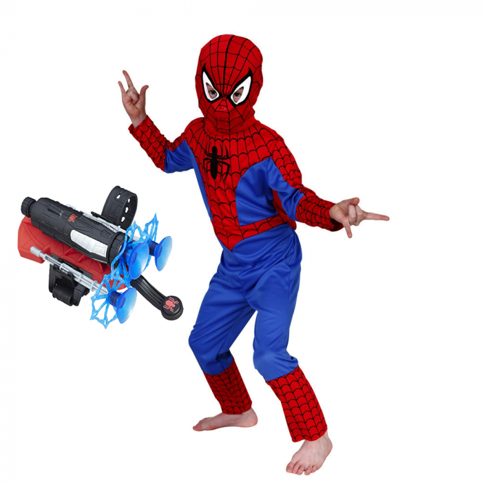 Set costum Spiderman clasic si doua lansatoare cu ventuze, 7-9 ani, 120-130 cm [2]