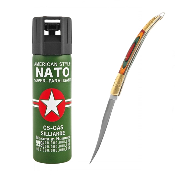 Set cutit model spaniol 15 cm si trei sprayuri piper, auto-aparare, 110 ml, verde [2]