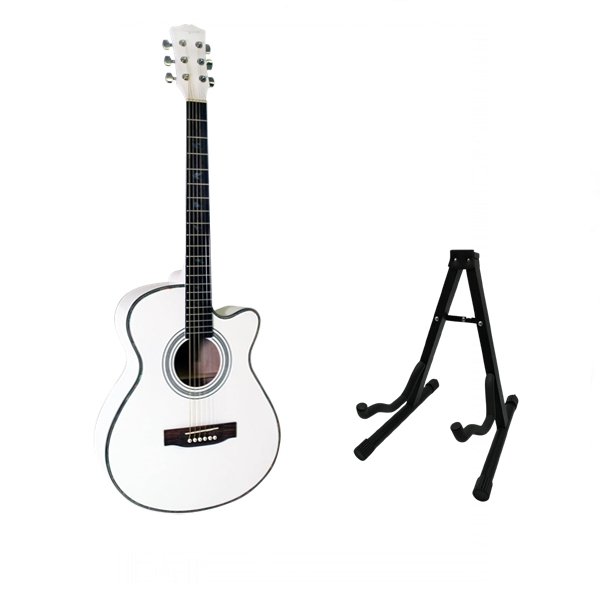 Set stativ si chitara clasica din lemn, Cutaway alb, 95 cm [1]