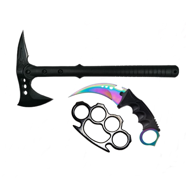 Set Topor Pirate Skull, 39 cm, Rozeta autoaparare si Cutit Fade Break, DEPOX®, otel, multicolor [1]