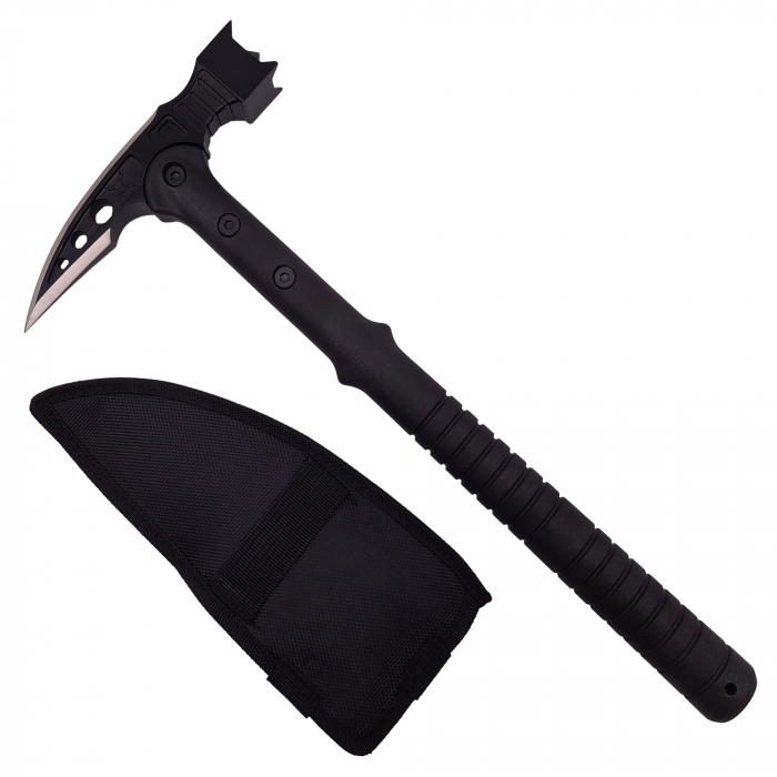 Set topor si sabie de vanatoare, IdeallStore®, otel inoxidabil, negru, 39 cm, teaca inclusa [2]