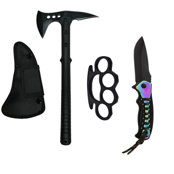 Set Topor Survivor 39 cm , Briceag de vanatoare 21 cm si Box aluminiu , IdeallStore®, negru [2]
