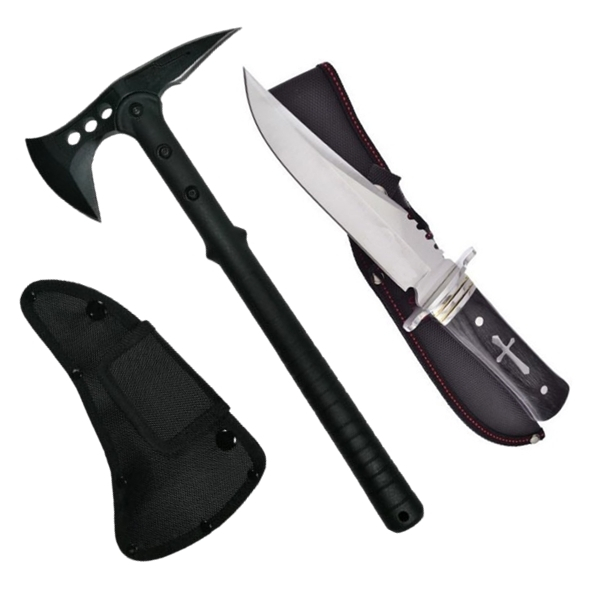 Set Topor Survivor 39 cm si Cutit de vanatoare 28 cm , IdeallStore® , negru ,husa inclusa [2]