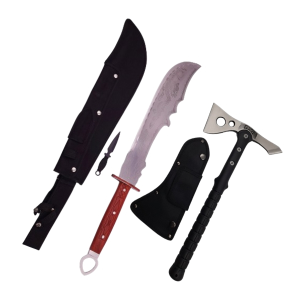 Set Topor Tactical Surivour, 38 cm si Sabie de vanatoare , Dragon Stance , IdeallStore® , Cutit de aruncat si teaca incluse [3]