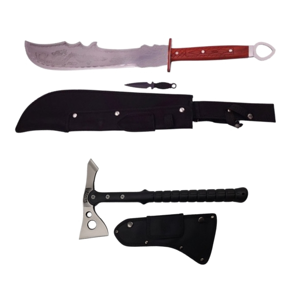 Set Topor Tactical Surivour, 38 cm si Sabie de vanatoare , Dragon Stance , IdeallStore® , Cutit de aruncat si teaca incluse [2]