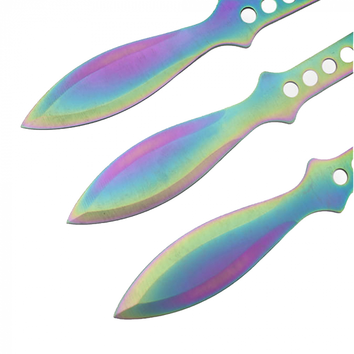 Set trei cutite de aruncat IdeallStore, Rainbow Territory, otel inoxidabil, 21.5 cm, teaca inclusa [3]