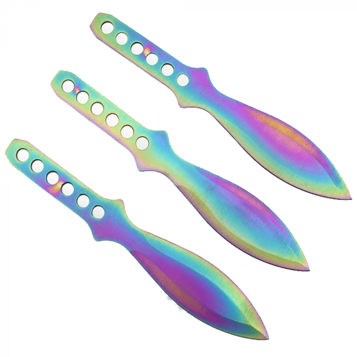 Set trei cutite de aruncat IdeallStore, Rainbow Territory, otel inoxidabil, 21.5 cm, teaca inclusa [4]