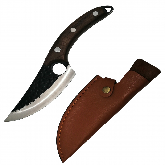 Set trei cutite macelarie IdeallStore®, lucrate manual, Cool Cook, 27.5 cm, maro, teaca inclusa [7]