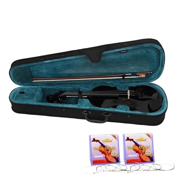 Set vioară clasică din lemn pentru copii 1/8 si doua seturi corzi, DEPOX®, 43 cm, finisaj lucios negru [2]