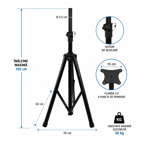 Suport Metalic Tip Trepied pentru Boxe Audio, DEPOX®, Reglabil, 150 cm, Maxim 30 Kg, Negru [5]