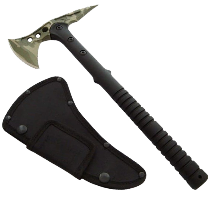 Set topor si briceag de vanatoare DEPOX®, otel inoxidabil, 40 cm/ 23 cm, verde/maro [2]