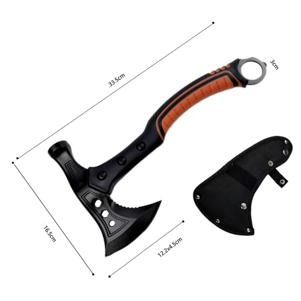 Set topor multifunctional camping cu ciocan, cutit de aruncat si spray autoaparare chili DEPOX®, otel inoxidabil, maner cauciucat, 33.5 cm/60 ml [5]