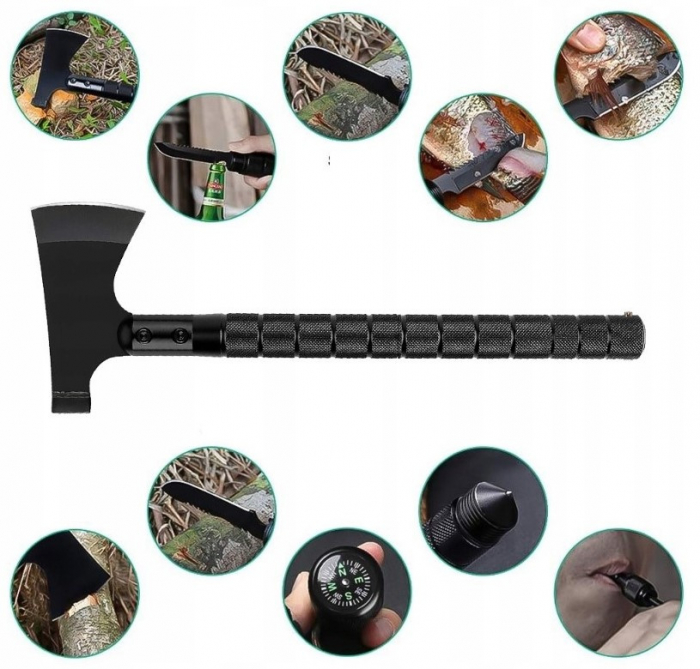 Set 2 x Topor multifunctional cu 6 piese DEPOX® , Amnar/Fluier /Cuțit/Busola , 43.5 cm , Aluminiu [7]