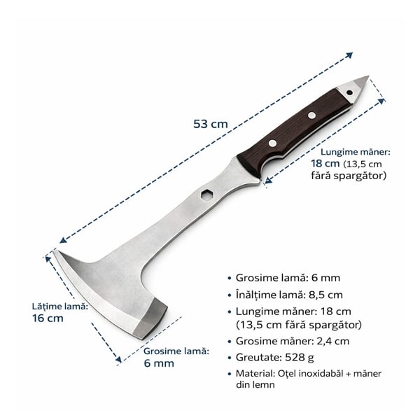 Topor multifunctional din otel cu maner ergonomic si spargator geam, 53 cm, maro [7]