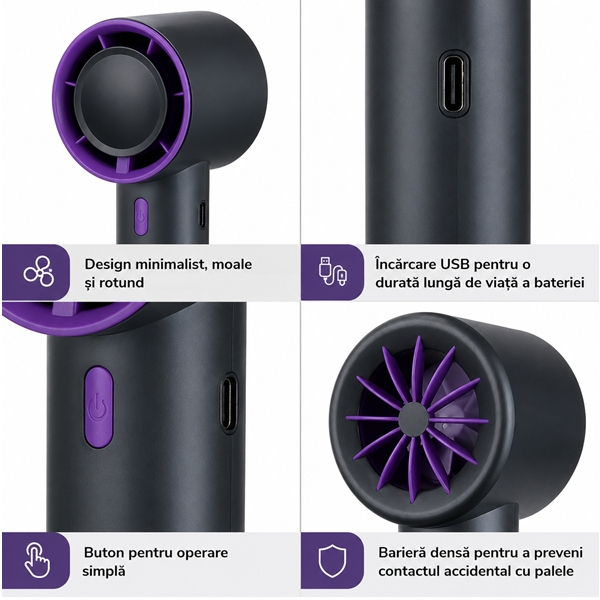 Ventilator Turbo Portabil DEPOX®, 99 Viteze cu Afișaj LED – Reîncărcabil USB, negru [4]