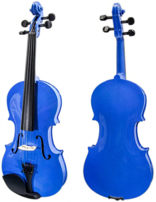 Set vioara clasica si arcus 1/8 suplimentar, DEPOX®, marime 4/4, lemn, albastra, toc din material [7]