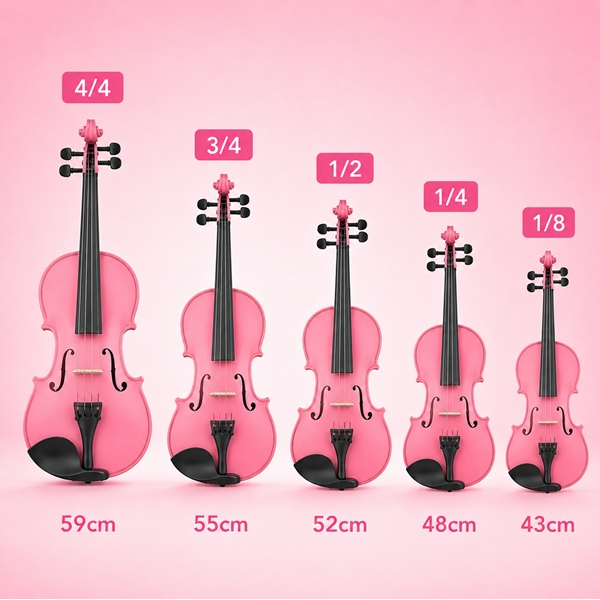 Vioara Clasica pentru Copii si Incepatori 1/8 DEPOX®, 43 cm, Lemn, Arcus, Cutie de Transport si Sacaz, Roz [9]