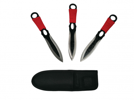 Cutite vanatoare - Set trei cutite de aruncat IdeallStore®, Red Fury, otel inoxidabil, 19 cm